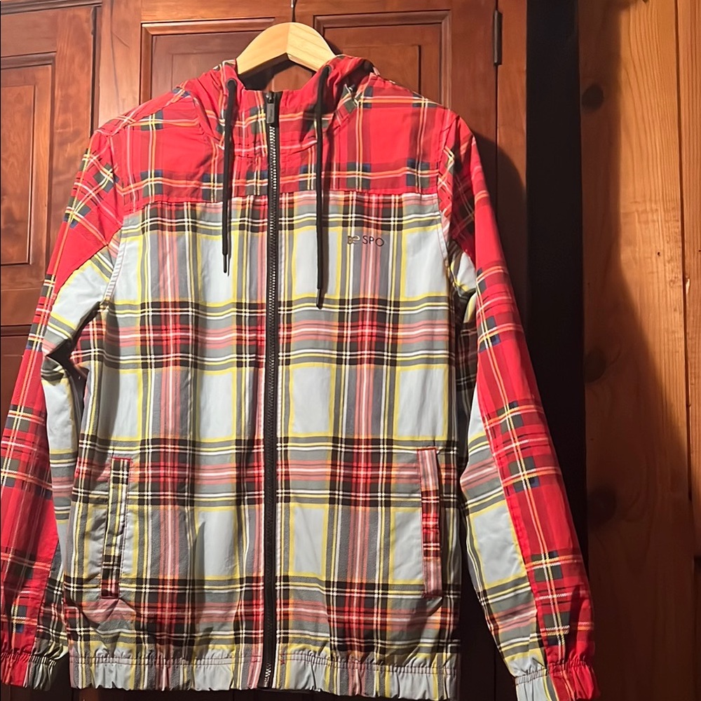 Red and White Plaid Hooded Jacket